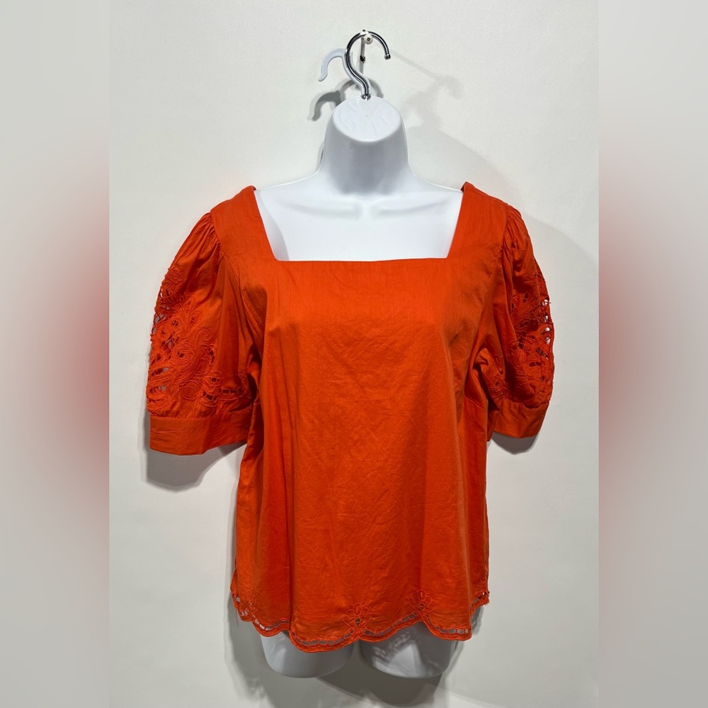 Philosophy Short-Sleeve Cutwork Sleeve Blouse In Starburst Orange Size Large NWT